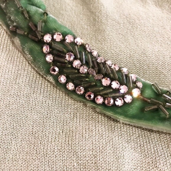 Anthropologie RARE Beaded Jewel Wide Neck Sweater Green by HWR - Picture 7 of 7